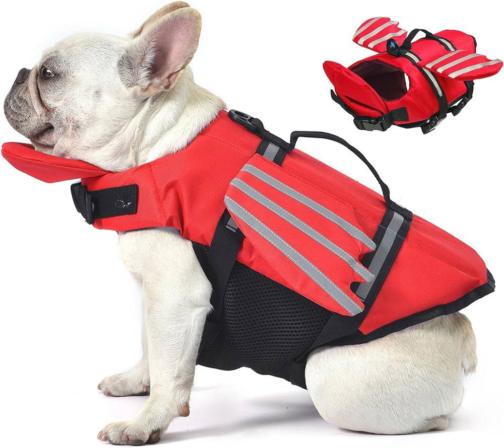 Red Dog Life Jacket with Angel Wings Summer Swimming Suit Suitable for Small and Medium-sized Dogs
